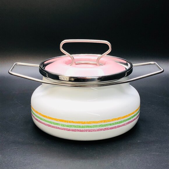 80s Siltal ITALY Pastelcore Enamelware Fondue Pot with Lid -Design Carla Agnelli - Picture 1 of 10